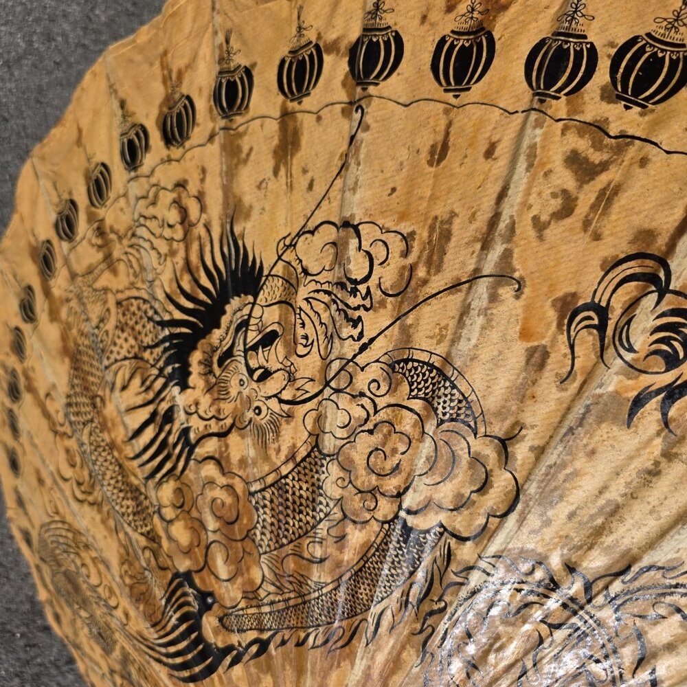 Vintage Bamboo Japanese Parasol - Paper Umbrella - RARE - MCM Handmade *Flawed - Picture 8 of 11